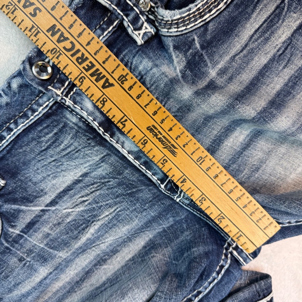 Rock Revival Distressed Mid-Blue Cropped Jeans with Embellished Pockets - Picture 9 of 11